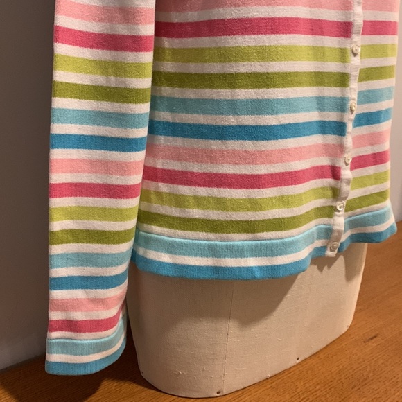 JONES NEW YORK SPORT Pink, Blue & Green striped Cardigan, Cotton blend, Medium - Picture 5 of 13